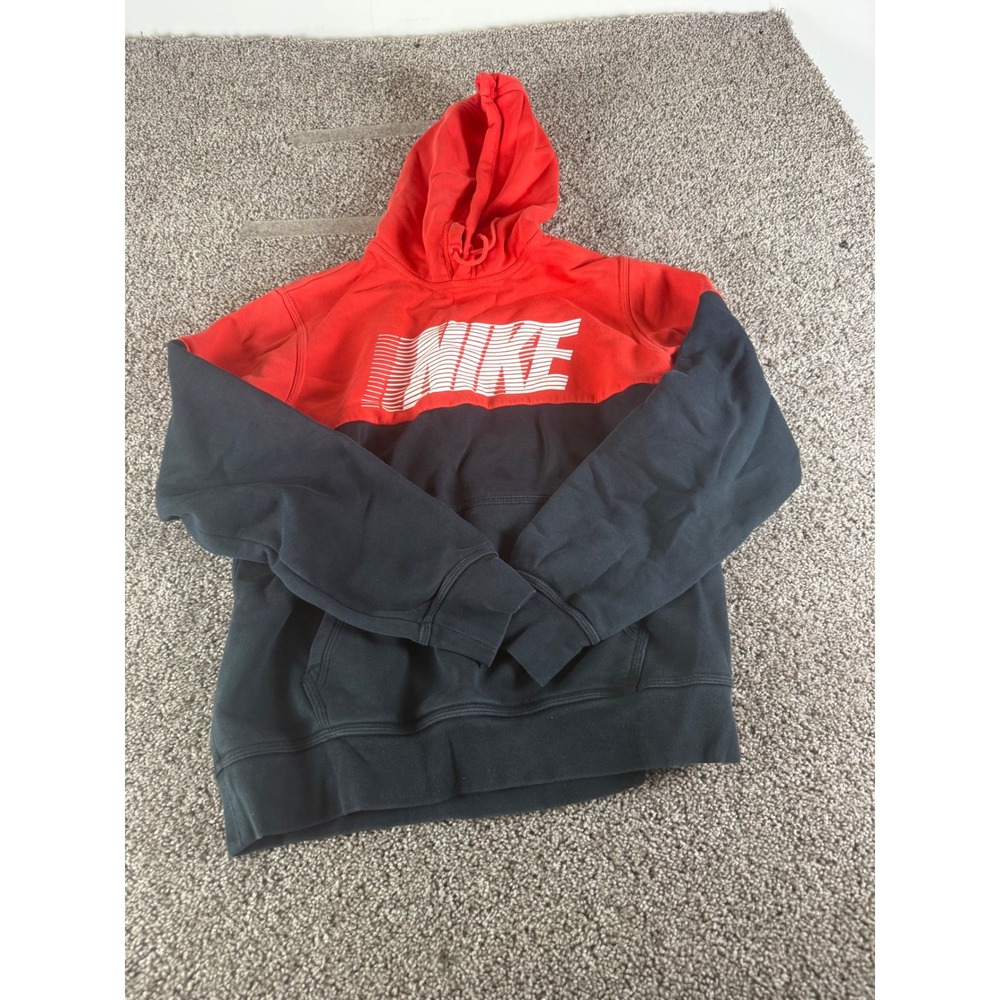 Nike Mens Sportswear Colorblock Pullover Hoodie Red Black Graphic Size‎ M